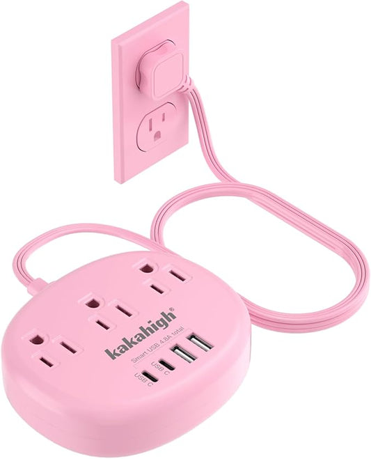 Pink Extension Cord with Surge Protected 1080J - 5 FT Kawaii Power Strip by YourBetterchoice