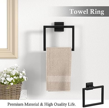 5-pieces matte black bathroom accessories set 23.6 inch, side view