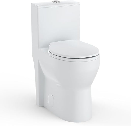 One Piece Toilet with 19" ADA Height, Round Bowl Design, Soft Closing PP Toilet by Unknown