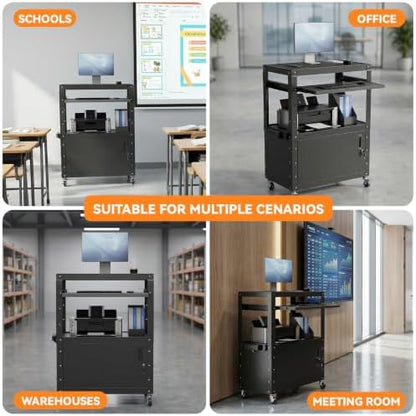 mobile av cart, adjustable height rolling computer cart, view 9