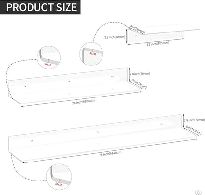 Acrylic Wall Shelves 36 24 12 Inches, Wall Mounted Display Shelves - Image 3