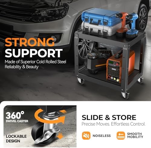 auto dynasty adjustable av cart w/power strip, 4, side view
