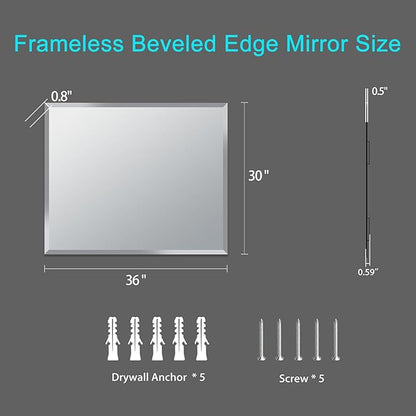 30x36 Inch Bathroom Mirror Frameless Beveled Edge Rectangle Wall Mirror - Image 7
