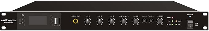 Class D Amplifier Mixer, 6 Input, 8 Ohm and 70V by MulticompPRO