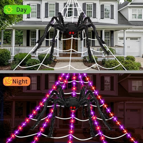 Halloween Decorations Outdoor Spider Web Lights, 23Ft 350 LED Light up Spider...