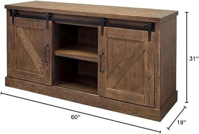 Avondale 60" TV Console Barn Door Entertainment Stand Wood Accent Cabinet Brown - Image 3