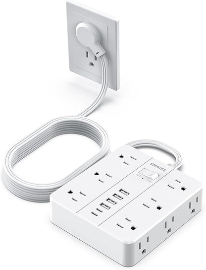 Power Strip Surge Protector 10ft Extension Cord, SMNICE Flat Plug by SMNICE