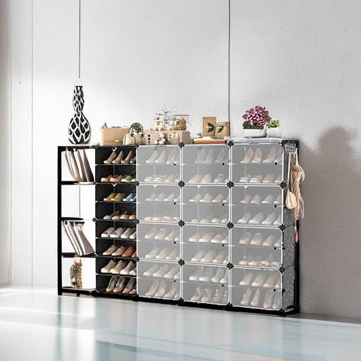 Portable Shoe Rack with Door, 64 Pairs Cabinet Easy Assembly, Plastic - Image 5