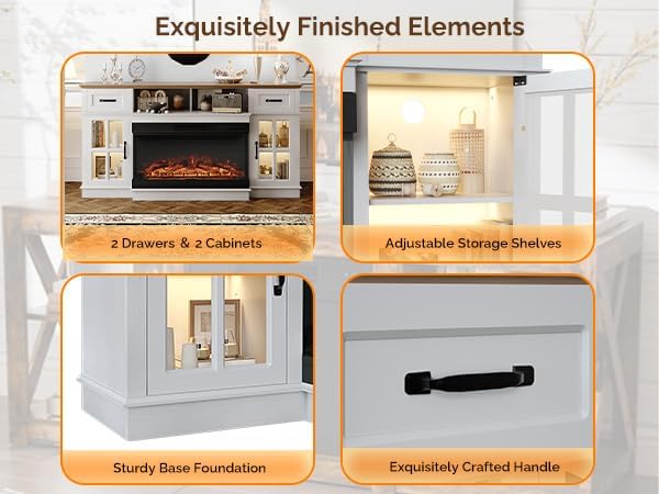 Bonnlo Fireplace TV Stand for 80 Inch TVs, LED Lighting, Media Console for - Image 5