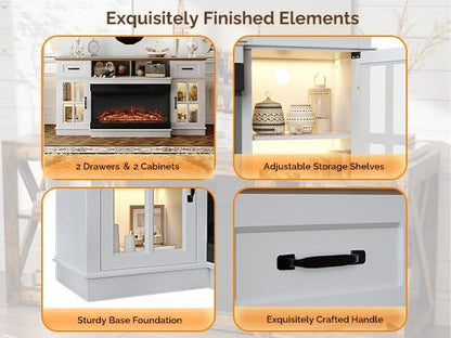 Bonnlo Fireplace TV Stand for 80 Inch TVs, LED Lighting, Media Console for - Image 5