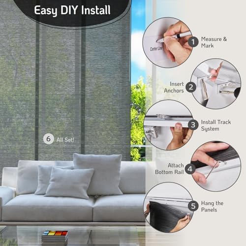 Sliding Panel Blinds for Sliding Glass Door, Sage Gray | Light Filtering Shade, Adjustable Single-Track, 46-85.5" W x 96" H, Cordless & Trimmable, Reinforced Edge