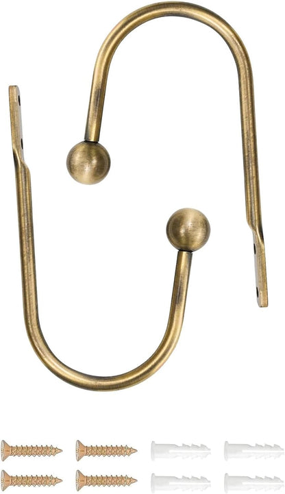 Curtain Tie Backs Hooks, 2 Pcs Metal Curtain Holdbacks, Retro U-Shaped Wall Mounted Curtain Tieback Decorative Drapery Holder with Screws for Bedroom Fixed Curtain or Hanging Items