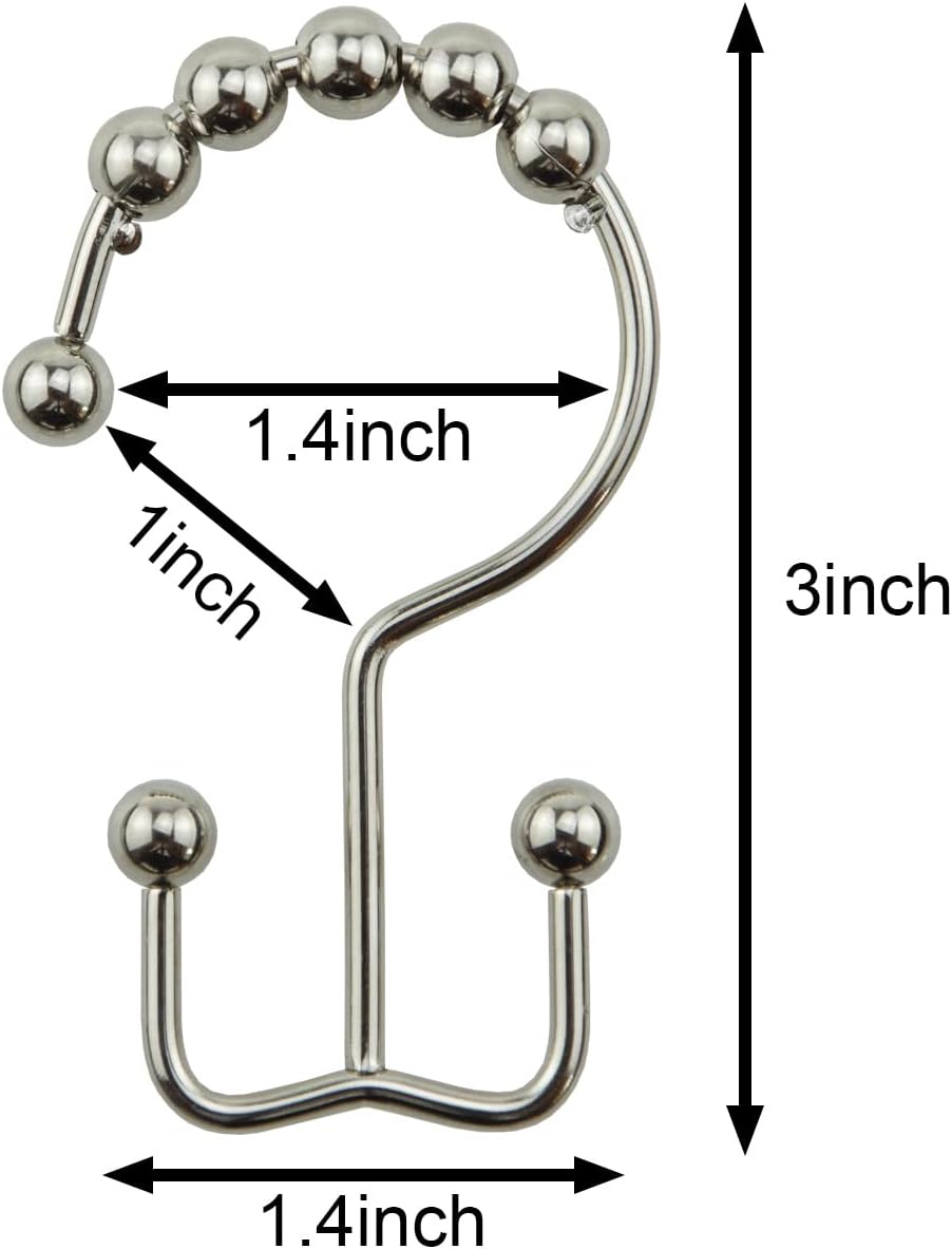12PCS White Nickel Stainless Steel Shower Curtain Rings, Metal Double Glide Rollers Shower Hooks for Bathroom Shower Curtain Rods