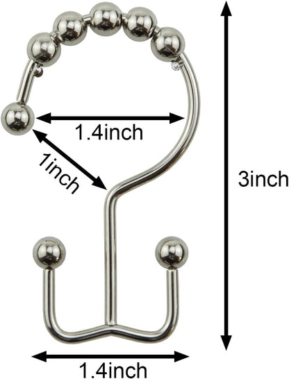 12PCS White Nickel Stainless Steel Shower Curtain Rings, Metal Double Glide Rollers Shower Hooks for Bathroom Shower Curtain Rods