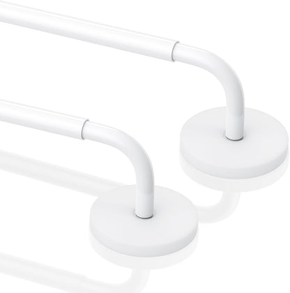 2 Pack Magnetic Curtain Rods for Metal Door, Adjustable 18 to 30 Inch Curtain Rod, 3/8" Diameter Magnet Rods for French Doors Window Cafe(White, 2Pack)
