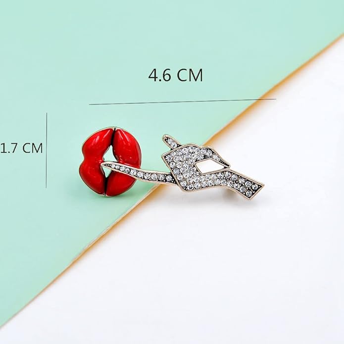 Sexy Red Lips Brooch Rhinestone Quiet Gestures Statement Brooches Lapel Pins - Image 6