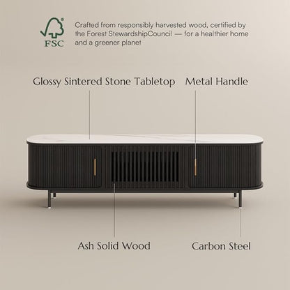 POVISON Fully-Assembled Mid Century Modern Black TV Stand - Image 5