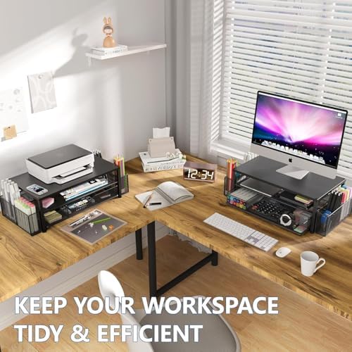 opnice desk organizer and accessories, 2-tier computer monitor showing dimensions