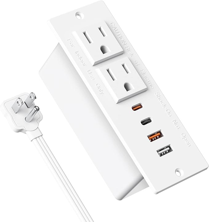 30W USB C Recessed Power Strip, Flat Plug Power Strip, 2 Outlets 4 USB Ports by Jgstkcity