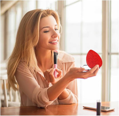 Red Heart Shaped Compact Mirror for Purse,1x/2x Magnification Cute Travel Mirror with Glitter,2.76 inch Double-Sided Mini Folding Mirror,Small Pocket Mirror for Gift,Travel Essentials