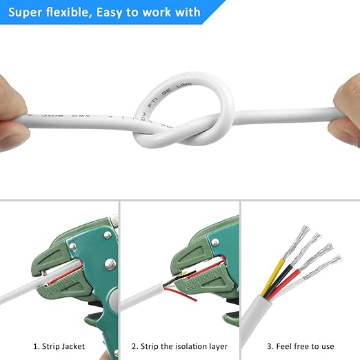 DEKIEVALE 16 Gauge 4 Conductor Electrical Wire, 16.4FT White PVC Stranded - Image 5