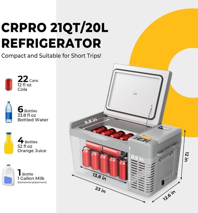 BougeRV 12 Volt Refrigerator, CRPRO 21 Quart 12V Car Fridge, Portable Freezer - Image 5