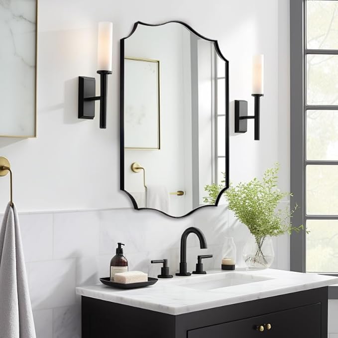 ANDY STAR Black Bathroom Vanity Mirror, 22x30 Irregular Wall Mirror, Scalloped by ANDYSTAR