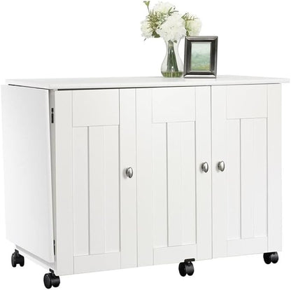 Sauder Folding SewingTable & Craft Cart Storage Cabinet, in Soft White by SAUDER%C2%AE