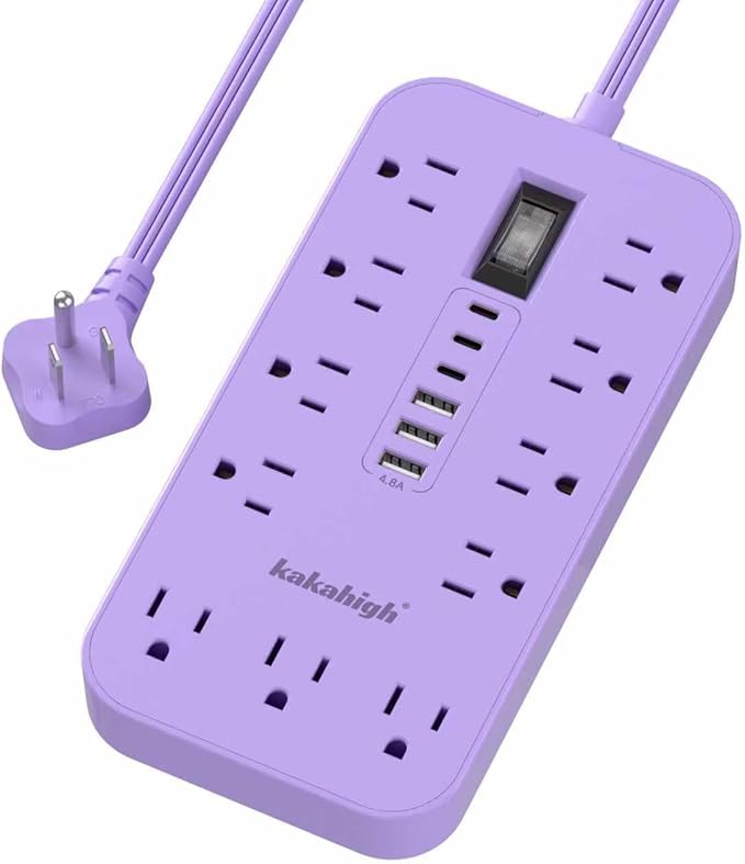Purple Extension Cord with Multiple Outlets- 5 FT Lavender Power Strip by YourBetterchoice