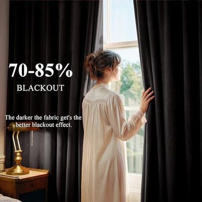 Black Velvet Blackout Curtains Grommet Thermal, W52 x L84, 2 Panels | Thermal Insulated, 300GSM Soft Velvet, Curtain Panels Chill Resist, Noise Reducing, Living Room, Bedroom, Home Theater