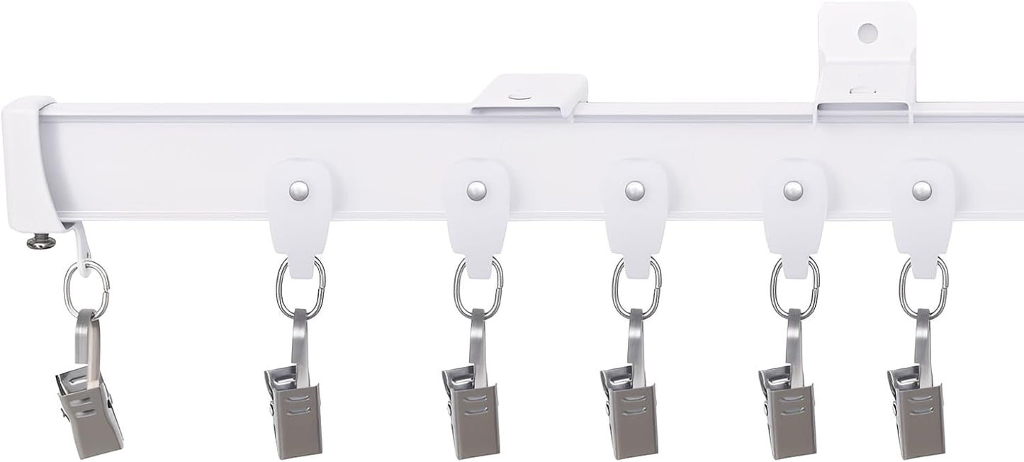 Flexible Ceiling Curtain Tracks, Ceilings Track for Curtains, Aluminum Curtains Track Ceilings Mount,Wall Mount Curtain Rail, Ceiling Curtain Rod, Sliding Curtain Tracks with Clips (White 9FT)