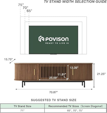 POVISON Sliding Tambour Door TV Stand, Mid Century Modern Sintered Stone TV - Image 4