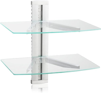 suptek 2 Tiers Glass Floating Shelves, Flat Black Wall Mount Bracket, AV Shelf by suptek