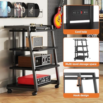 cabte mobile av media stand with outlets and showing dimensions