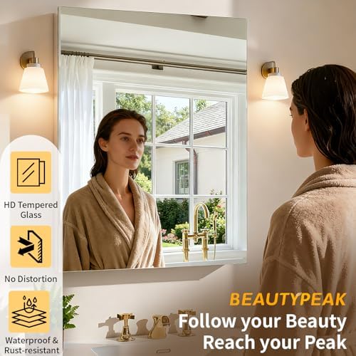beautypeak 16" x 24" bathroom medicine cabinet mirror, close-up detail