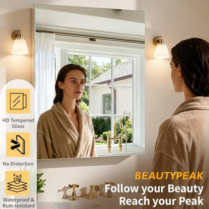 beautypeak 16" x 24" bathroom medicine cabinet mirror, close-up detail