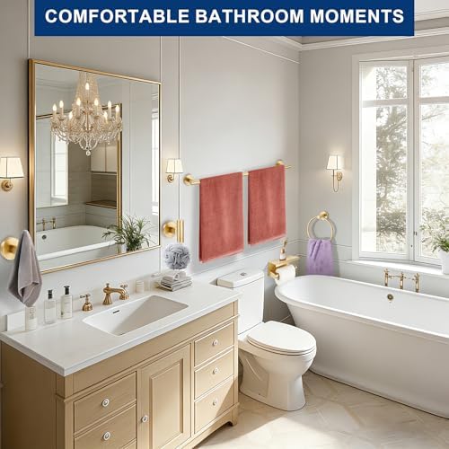 5 pieces bathroom hardware accessories set brushed gold shown in use