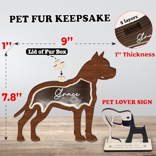 9" Pitbull Dog Hair Keepsake Box, Wooden Pet Urns for Dogs, DIY Pet Loss Sympathy Gifts, Unique Gift Dog Shape Standable Table Decor, Idea Gift for Pet Lover Storing Fur Teeth Ashes PS16-32L