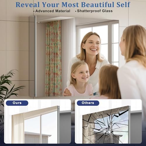 16" x 24" bathroom medicine cabinet mirror, aluminum, close-up detail