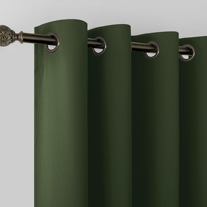 KOUFALL Olive Green Curtains 96 Inches Long 2 Panel Set by KOUFALL