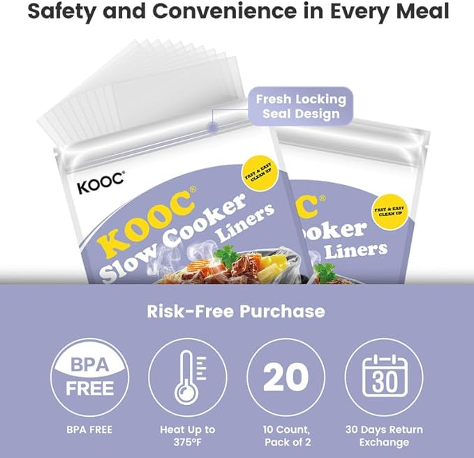 KOOC Slow Cooker Liners 8"x11" 20 Count Mini Size Disposable Pot Liners Cooking - Image 3