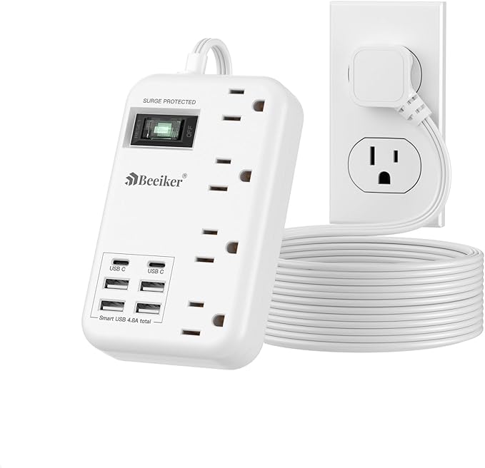 Beeiker 6 USB Surge Protector Power Strip- 10 Ft Extension Cord by Beeiker-BetterHelperforYou