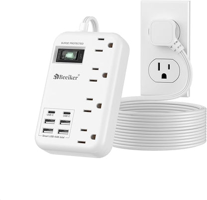 Beeiker 6 USB Surge Protector Power Strip- 10 Ft Extension Cord by Beeiker-BetterHelperforYou