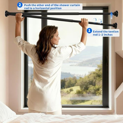 Black Shower Curtain Rod 24-40 Inch Integration Tension Curtain Rod, Load 44LBS No Splice 304 Stainless Steel Adjustable Spring Heavy Duty Tension Rods for Bathroom Windows No Drill Non Slip