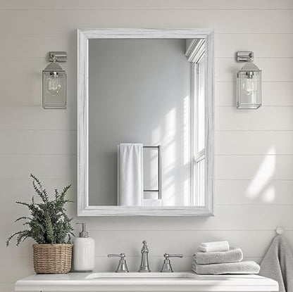 White Wood Effect Framed Wall Mirror, 20x30 Rectangle Mirror, 1/8" by Ultrue