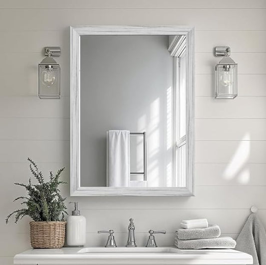 White Wood Effect Framed Wall Mirror, 20x30 Rectangle Mirror, 1/8" by Ultrue