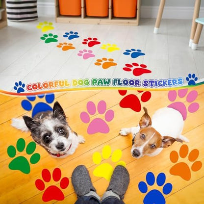 ReliThick 30 Pcs Large Paw Print Floor Decals Wall Clings Window Stickers | Self Adhesivereusable Multicolor Vinyl Paw Print Decals, 7.6 Inch Dog Footprint for Bedroom, Living Room Home Wall Decoration