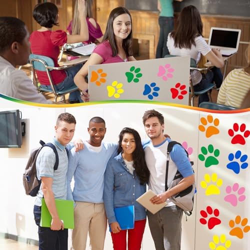 ReliThick 30 Pcs Large Paw Print Floor Decals Wall Clings Window Stickers | Self Adhesivereusable Multicolor Vinyl Paw Print Decals, 7.6 Inch Dog Footprint for Bedroom, Living Room Home Wall Decoration