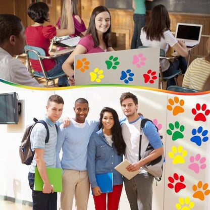 ReliThick 30 Pcs Large Paw Print Floor Decals Wall Clings Window Stickers | Self Adhesivereusable Multicolor Vinyl Paw Print Decals, 7.6 Inch Dog Footprint for Bedroom, Living Room Home Wall Decoration