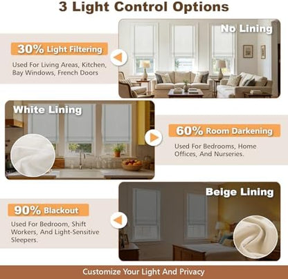 Cordless Roman Shades, Blackout Roman Shades, White Embroidered Blue Border Window Shades for Windows, Doors, Kitchen Windows